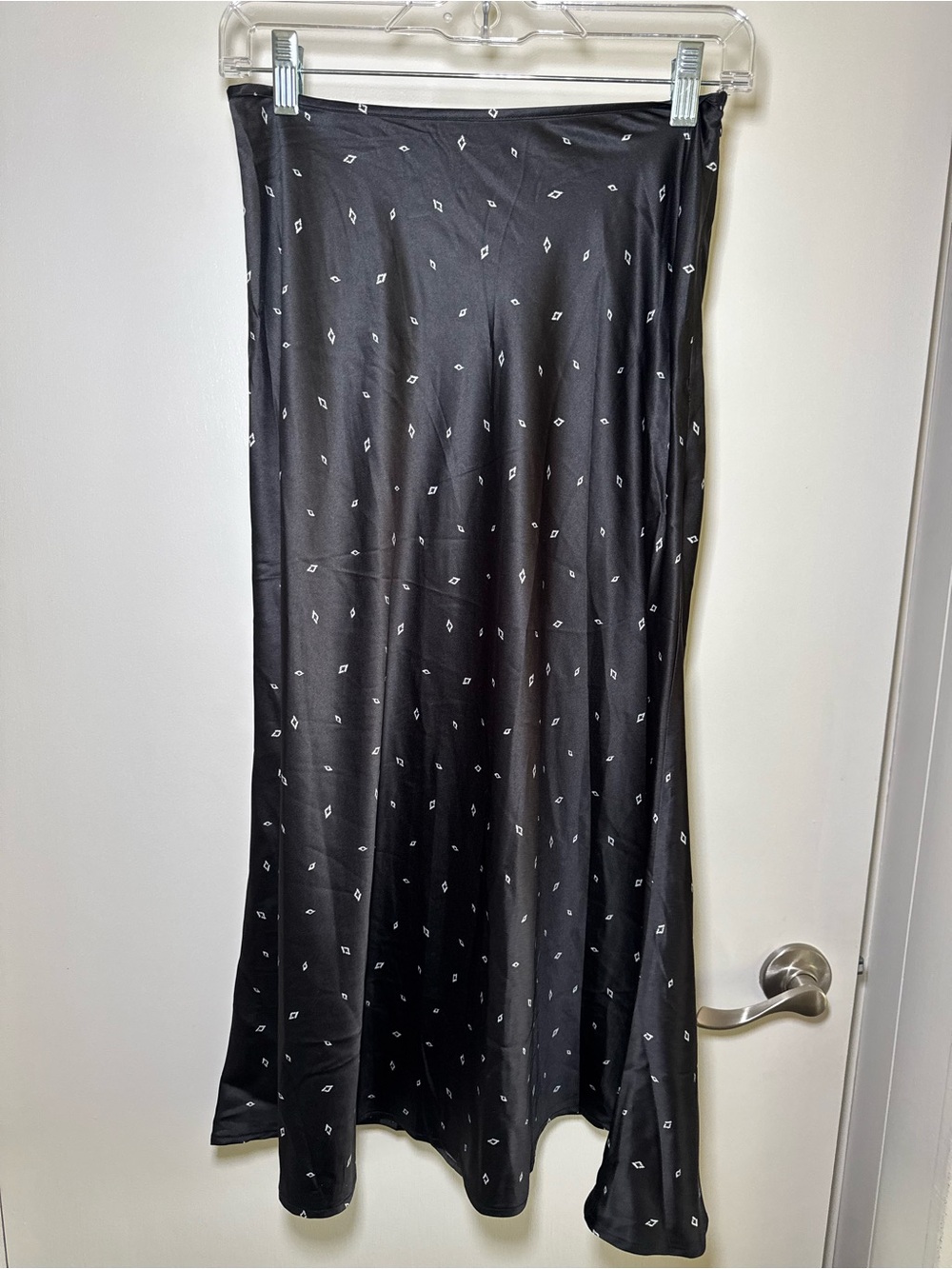 Promesa Black Maxi Skirt with White Micro Diamond Print